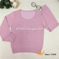 Cable-knit Low Round Collar Graceful Sweater with Crystal